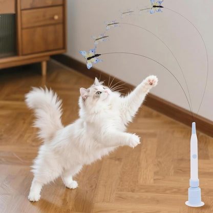 Butterfly Cat Toy, Electric Butterfly Toy Butterfly Cat Toy Wand with Suction Cup and 2 Butterfly Refills for Play Stimulate Instinct Interactive Cat Toy (Blue Rechargeable)