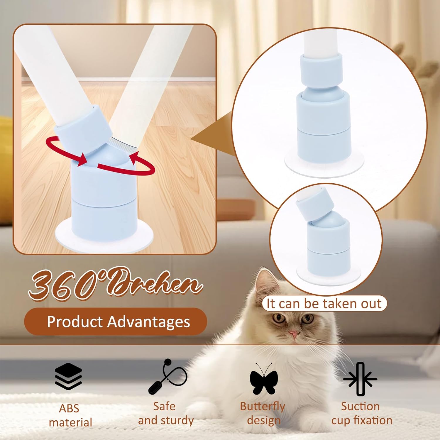 Butterfly Cat Toy, Electric Butterfly Toy Butterfly Cat Toy Wand with Suction Cup and 2 Butterfly Refills for Play Stimulate Instinct Interactive Cat Toy (Blue Rechargeable)