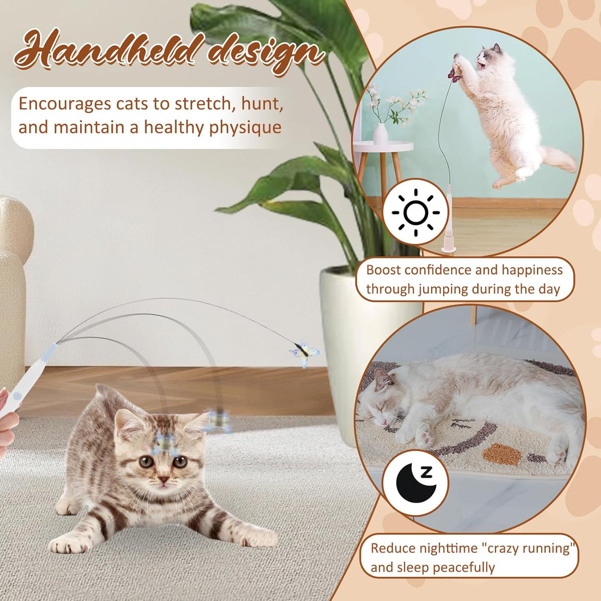 Butterfly Cat Toy, Electric Butterfly Toy Butterfly Cat Toy Wand with Suction Cup and 2 Butterfly Refills for Play Stimulate Instinct Interactive Cat Toy (Blue Rechargeable)