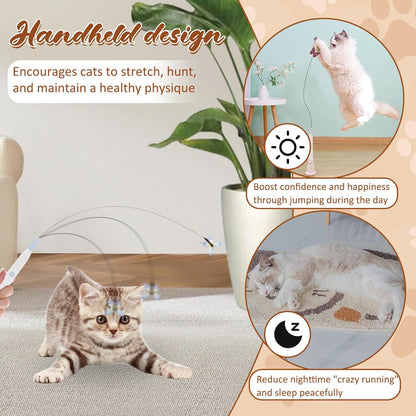 Butterfly Cat Toy, Electric Butterfly Toy Butterfly Cat Toy Wand with Suction Cup and 2 Butterfly Refills for Play Stimulate Instinct Interactive Cat Toy (Blue Rechargeable)